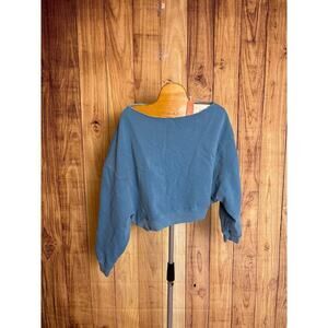 Sundry Cropped Dolman Sleeve Mineral Wash Blue Raw Neck Sweatshirt Size 0 XS NEW